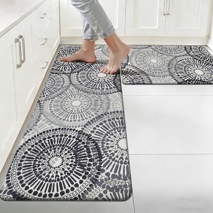 HEBE Anti Fatigue Kitchen Rugs Set of 2, Cushioned Kitchen Mats for Floor | Non Slip Washable Kitchen Runner Rug Set, Floral Stain Resistant Waterproof Comfort Mat Carpet for Sink, Standing Desk