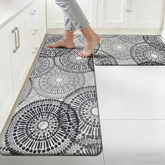 HEBE Cushioned Kitchen Mats for Floor Set of 2, Non Slip Anti Fatigue Kitchen Rugs and Mats, Floral Waterproof Comfort Foam Standing Mat Floor Carpet for Kitchen,Home Office,Sink,Laundry