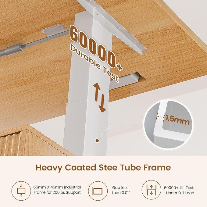 SEDETA Electric Standing Desk with 6 Drawers, 55" Adjustable Stand up Desk with Storage, Fluted Computer Desks with Power Outlets for Home Office, Oak