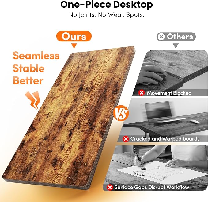 CubiCubi One-Piece Standing Desk, 48 x 24 Electric Height Adjustable Computer Desk, Sit Stand up Home Office Workstations with Whole-Piece Desktop, Rustic Brown