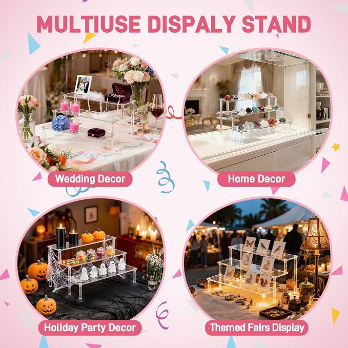 2 Packs Acrylic Display Stand Riser,3 Tier Perfume Organizer Cupcake Stand | Acrylic Pop Shelves Holder,Clear Desk Display Shelf for Figure,Trinket,Collectibles,Dessert Stands for Party Decor-11.6in