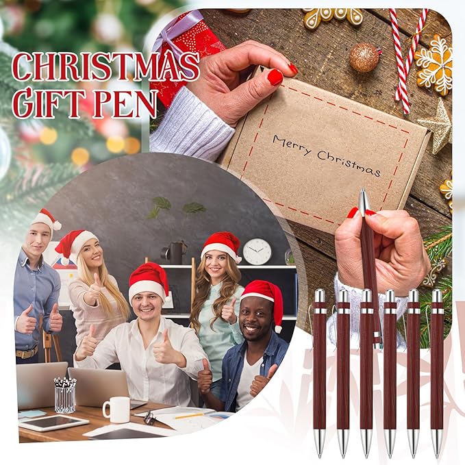 12 Pcs Bamboo Pens Employee Appreciation Gifts Engraving Wooden Ballpoint Pens Must Have for Writing Office Staff Coworkers(Log Color)