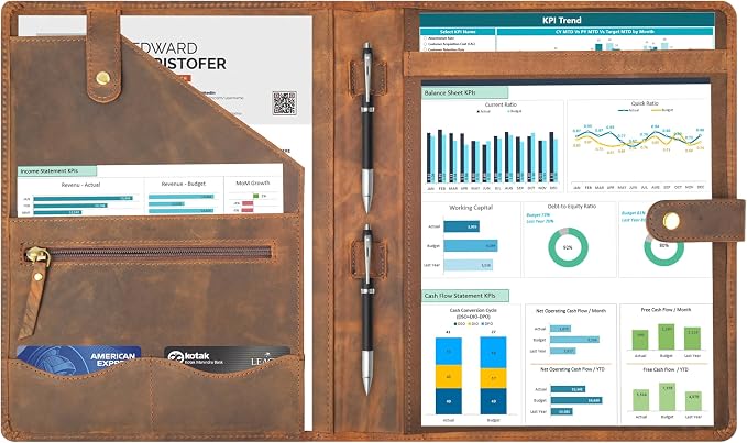 Leather Resume Portfolio Folder for Interview, Professional Padfolio Organizer Binder A4, Graduation & New Job Gift for Men Women – Brown
