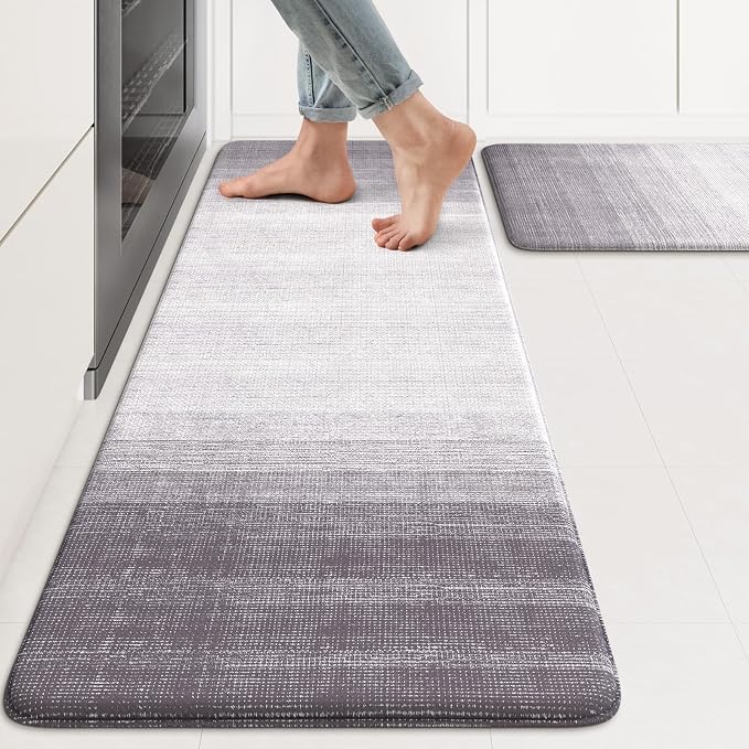 KIMODE Anti Fatigue Kitchen Mats for Floor,Gradient Grey Purple Kitchen Rug | Kitchen Rugs Sets of 2,Cushioned Kitchen Floor Mats, Comfort Laundry Rug, Paded Standing Mat for Bath Sink 17"x47"+17"x29"