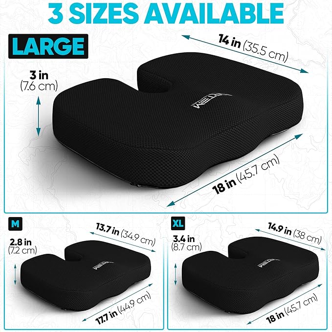 FORTEM Seat Cushion, Office Chair Cushion, Lumbar Support Pillow for Office Chair, Memory Foam Car Seat Cushions, Sciatica Coccyx Tailbone Pain Relief, Cushions for Back Support, Washable, Non Slip