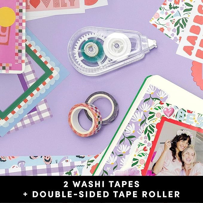 PAPERAGE Junk Journal & Scrapbook Kit, Hardcover Blank Journal Notebook, 20 Patterned Papers, 8 Sticker Sheets, 20 Die-Cut Shapes, 2 Washi Tapes & Tape Roller, Creative Journaling Supplies - Green