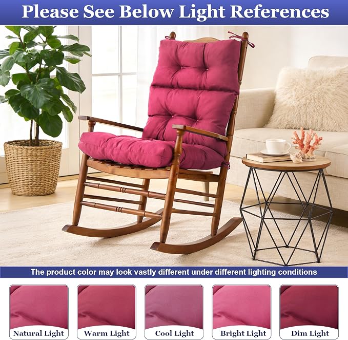 Rocking Chair Cushion, Waterproof and Fade-Resistant Adirondack Rocker Cushions, Indoor/Outdoor Rocking Chair Pads, High Back Memory Foam Patio Furniture Cushions with Ties, 44x23x4 Inch, Burgundy