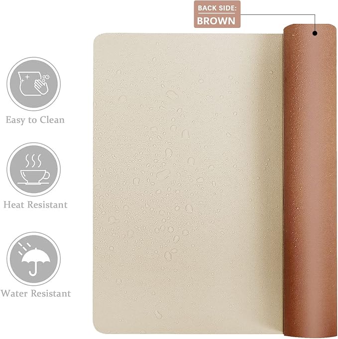 Aothia Double-Sided PU Leather Desk Pad - Non-Slip Large Mouse Pad & Desk Mat for Office, Home - Waterproof, Easy to Clean, Durable Dual-Sided Surface (36" x 17", Beige)