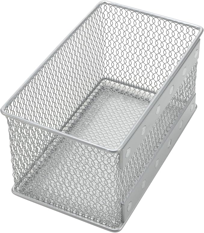 YBM HOME Magnetic Basket Storage Organizer with 16 Strong Magnets for Metal Desk, Fridge, Whiteboard, and Wall Locker Accessories, Medium (2-Pack)
