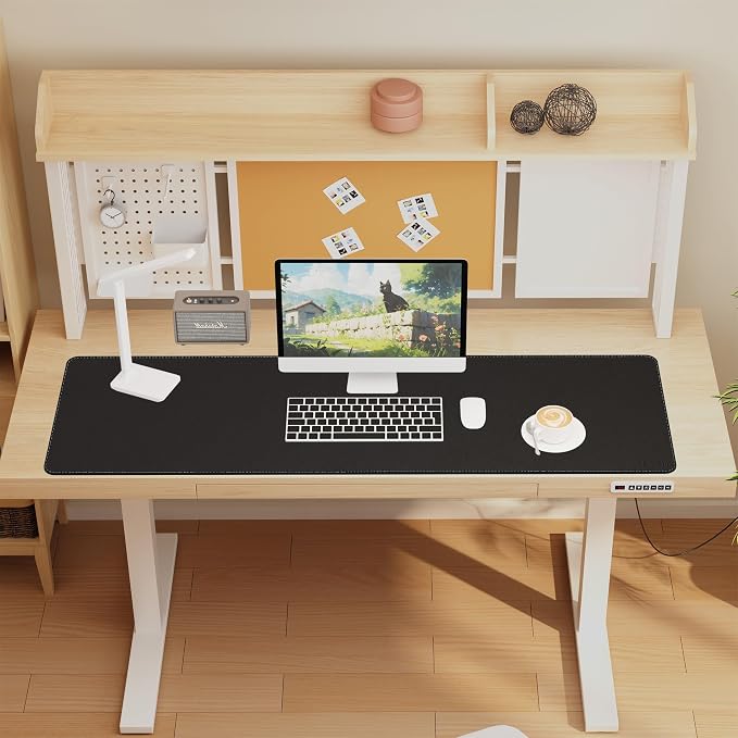 Chihein 51” x 16” Cork & PU Leather Desk Mat (Black) - Huge Mouse Pad, Double Sided Waterproof Desk Pad Protector for Gaming, Office, Home