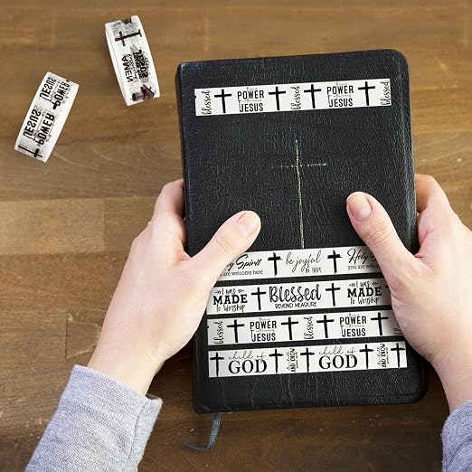 24 Rolls Back to School Christian Washi Tape Gifts Bulk Graduation VBS Religious Scripture Bible Verse Black White Cross Washi Tape for Bible Journaling Crafting Students Study Stationery