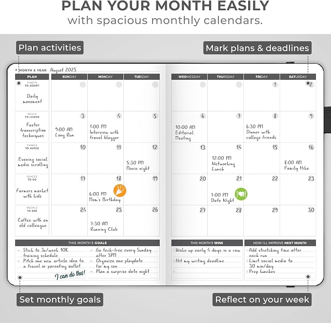 Clever Fox Planner Large – Undated Weekly & Monthly Planner for Productivity, Time Management & Goals – Organizer Journal – 7x10” (Black)