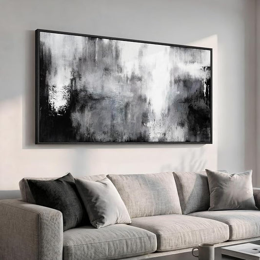 Large Framed Black and White Abstract Wall Art for Living Room, Grey Horizontal Canvas Prints Paintings Artwork for Walls, Neutral Modern Minimalist Pictures Wall Decor for Bedroom Office 30x60
