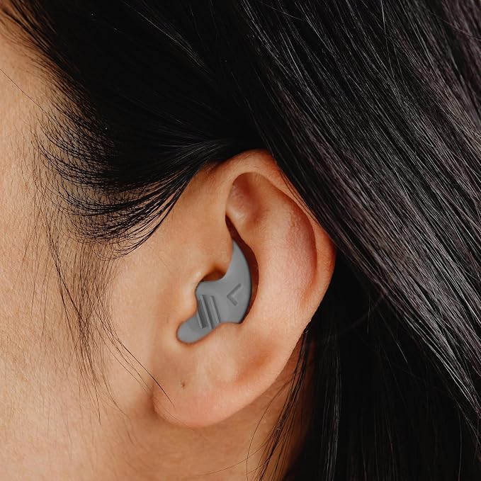 Noise Reduction Silicone Tips with Carrying Case, Reusable for Sleeping, Studying, Concerts, and Travel, Gray Pair (Left + Right)