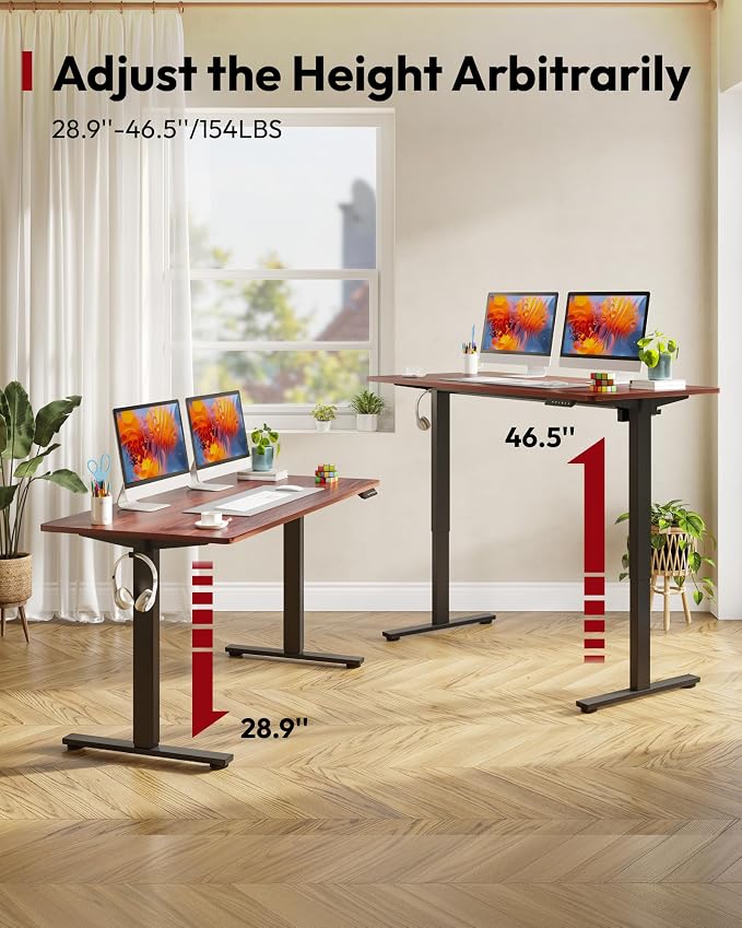 SANODESK One-Piece Electric Standing Desk, Seamless 60 x 24'' Ergonomic Height Adjustable Sit Stand Desk with Memory Presets for Home Office Computer Workstation, Black Frame/Mahogany Top