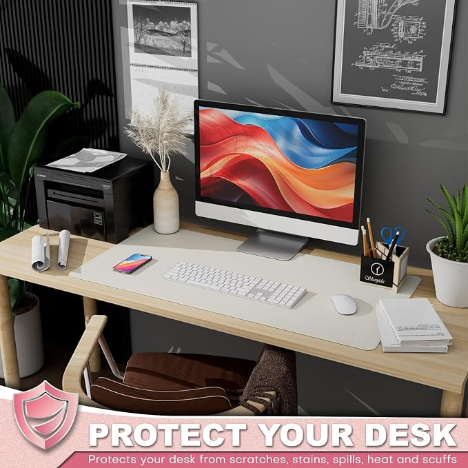 K KNODEL Large Desk Protector Mat and Pad for Office (White, 15.7"x31.5") | Waterproof Desk Mat, Desk Pads and Blotters, Desktop Mat, Desk Protector and Cover, Office Computer, Laptop and Keyboard Mat