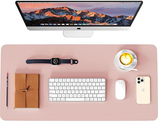 WAYBER Leather Desk Pad Protector, Waterproof Mouse Pad, PU Desk Mat, Office Desk Cover, Desk Writing Mat for Office/Home/Work/Cubicle (Pink/Silver) 23.6x13.7in