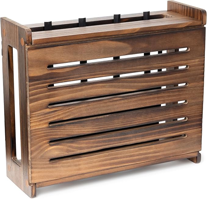 WiFi Router Storage Cabinet Router Box Hider WiFi Box Hider Shelf Cover | Standard • Pine Wood • Dark Oak Finish • Seamless Side Panel • Fits Routers Up To 11" • Wall Mount Or Desktop Placement