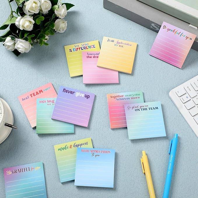 Yinder 24 Pcs Inspirational Sticky Notes Thank You Gift Motivational Sticky Note Pad Employee Appreciation Gift Bulk for Staff Coworker Teacher Nurse Office Groups 3 x 3'' (Thankful,Classic Color)