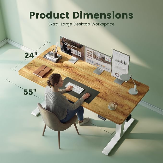 CubiCubi Standing Desk, 55 x 24 Inches Electric Height Adjustable Computer Desk, Sit Stand up Home Office Desk with Memory Presets, Natural