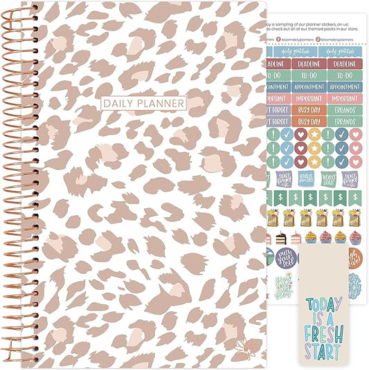 bloom daily planners UNDATED Calendar Year Day Planner - Passion/Goal Organizer - Start Anytime Monthly/Weekly Agenda Book with Tabs (January to December) - 5.5" x 8.25" - Tan Leopard