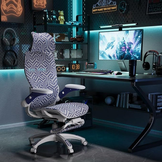 ELABEST X100 Ergonomic Mesh Office Chair with Footrest, Big and Tall Home Desk Chair with 5D Flip-Up Arms, Adjustable 3D Lumbar Support, Gaming & Executive Computer Chair (Cybernetic Pulse)