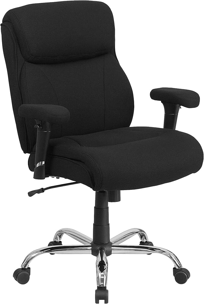 Flash Furniture HERCULES Series Big & Tall 400 lb. Rated Black Fabric Ergonomic Task Office Chair with Line Stitching and Adjustable Arms