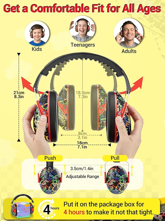 Kids Ear Protection for Monster Jam, 27.4dB Noise Cancelling Headphones for Kids Adults, Adjustable Ear Muffs for Noise Reduction for Airplane, Fireworks, Concerts and Sports Events
