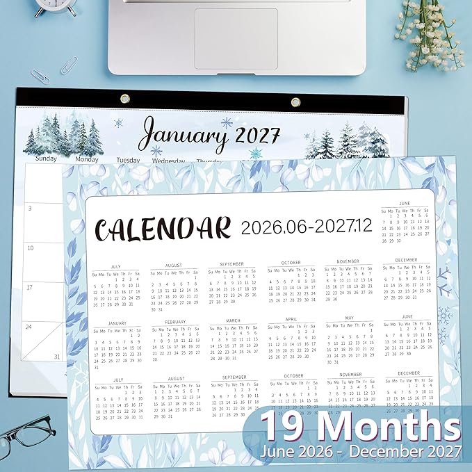 GuassLee Monthly Large Desk Calendar 2026-2027 - 19 Months 22" x 17" Calendar from Jun. 2026 to Dec. 2027, Large Monthly Planner with Holiday Watercolor Design for Office School Home Organizing