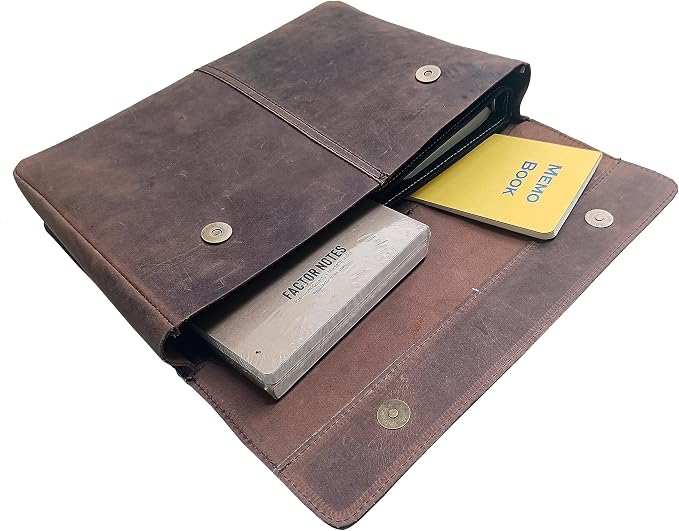 Calyx Leather Folder, Full Grain Leather File Folder Organizer Document Holder, Leather Portfolio for Men – Spacious Leather Folio Laptop Sleeve Case for 13" Laptops, MacBook & Tablets (Rustic Brown)
