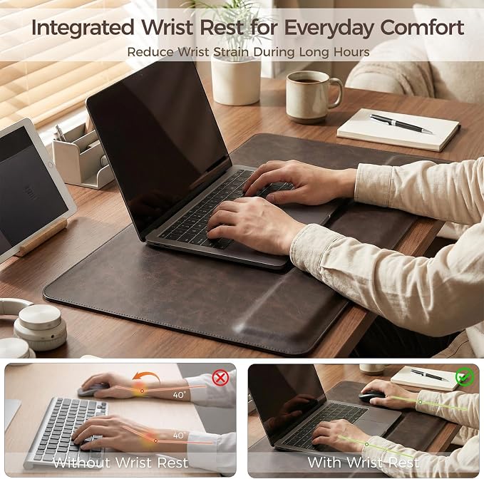 Magnetic Desk Mat System with Wrist Support 80×40cm, Premium Leather Desk Pad with Magnetic Accessories, Waterproof Non-Slip Desk Organizer for Office & Gaming
