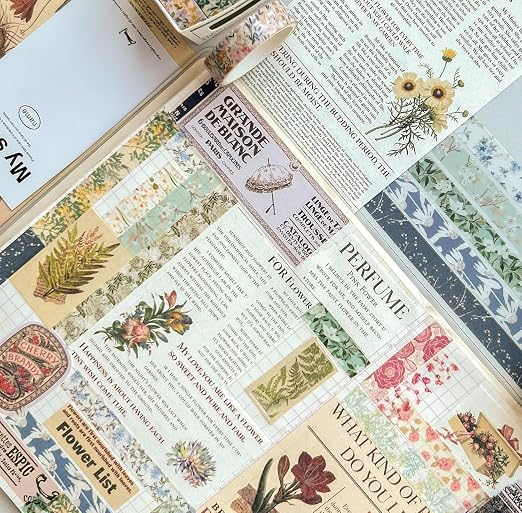 Flowers Washi Tape Set 60 Rolls Floral Patterns Decorative Skinny Blooms Masking Tapes for Arts, DIY Crafts, Journals, Planners, Scrapbook, Wrapping (Spring)