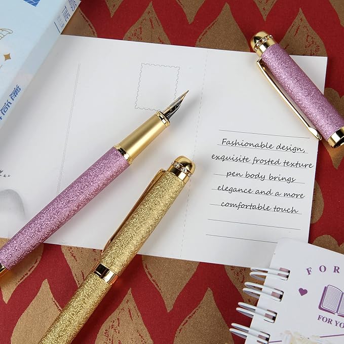 fountain pen-Multiple color styles with rhinestone,diamond inlay and frosted finish,Cute pens,Luxury pen,Office pens,Best pen set,Includes 10 Ink Cartridges and Ink Refill Converter(Silver)
