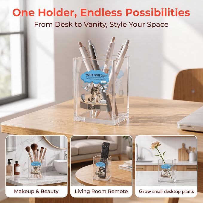 Funny Donkey Office Acrylic Cosmetic Pen Pencil Holder Cup, Work Forecast Cute Pencil Organizer, Humorous Unique Desk Accessories, Gag Sarcastic Gifts for Women Men Boss Employee（A14）