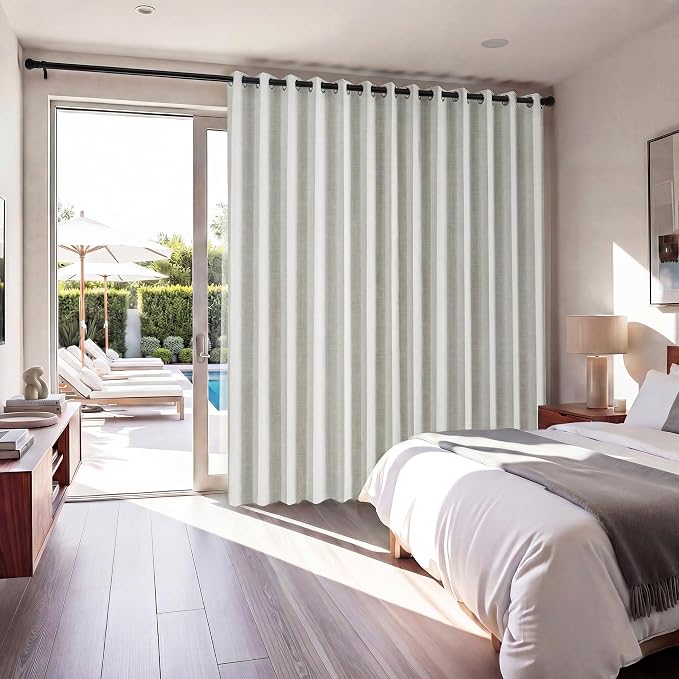 RYB HOME Accordion Style Room Divider Curtain-100% Blackout Folding Accordion Curtain for Sliding Glass Door/Bedroom, Privacy Assurd Living Room/Office Drape 1 Panel with Tieback, W100 x L108, Beige