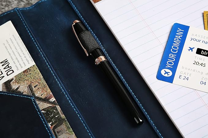 DUKE&COW Personalized Leather Portfolio for Men, Engraved Clipboard Portfolio Binder, Custom Leather Resume Padfolio for Women for His/Her (Clipboard, Blue)