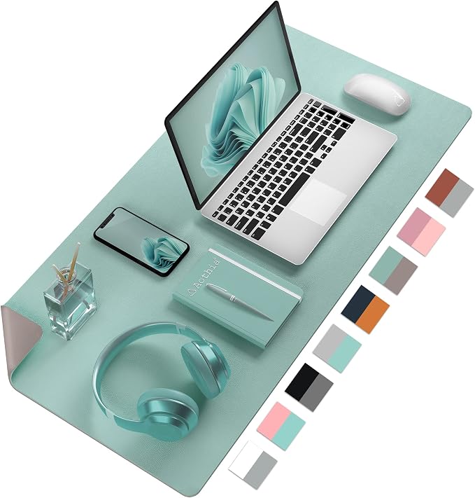 Desk Mat Large protector Pad - Multifunctional Dual-sided Office Desk Pad,Smooth Surface Soft Mouse Pad,Waterproof Desk Mat for Desktop, Pu Leather Desk Cover for Office/Home(Lake Blue, 31.5" x 15.7")