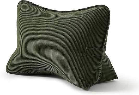 Pat. Pend. Corduroy Ergonomic Lumbar Support Pillow for Sitting Support, Triangle Back Cushion for Sofa, Armchair & Bed, Washable Cover, Avocado Green