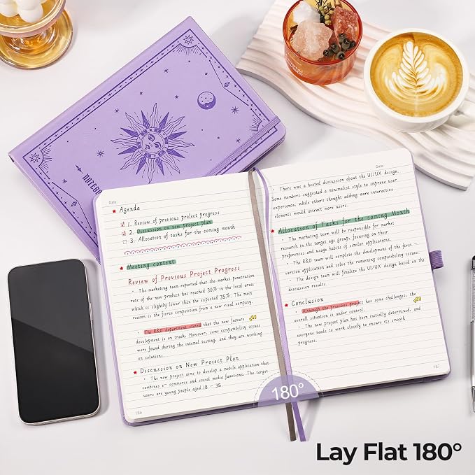 EMSHOI Lined Journal Notebook - 320 Numbered Pages, 100gsm Thick Journals, A5 Hardcover Leather College Ruled Notebooks for Women Men School Work Writing Note Taking, 5.75 x 8.38-Light Purple