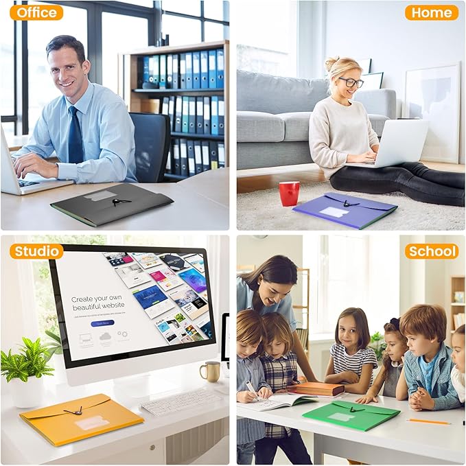 5 Pack 7-Pockets Expanding File Folder Accordion File Organizer, A4 Letter Size Paper Document Receipt Holder for School Office Supplies
