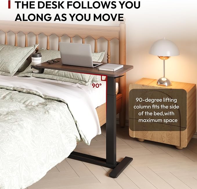 SANODESK 28''Mobile Standing Desk with Hidden Wheels,Pneumatic Laptop Desk | Computer Cart Movable Height Adjustable Table Small Sit Stand Desk for Home Office Hospital Use,27.6"W x 15.7"D,Black Walnut