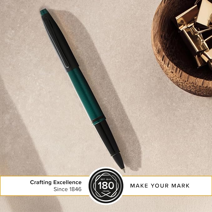 Cross Calais Matte Green and Black Lacquer Rollerball Pen - High-End Pen for Everyday Use - Professional Desk Essential - Smooth Writing - Durable Construction - Black Ink - Gift Box Included