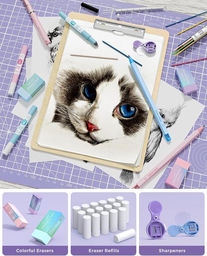 Four Candies 42PCS Aesthetic School Supplies, Mechanical Pencils 0.5mm, 0.7mm, 0.9mm & 2.0mm with 696PCS Lead Refills, Cute Mechanical Pencil Set for Writing, Drawing & Drafting (Cream)