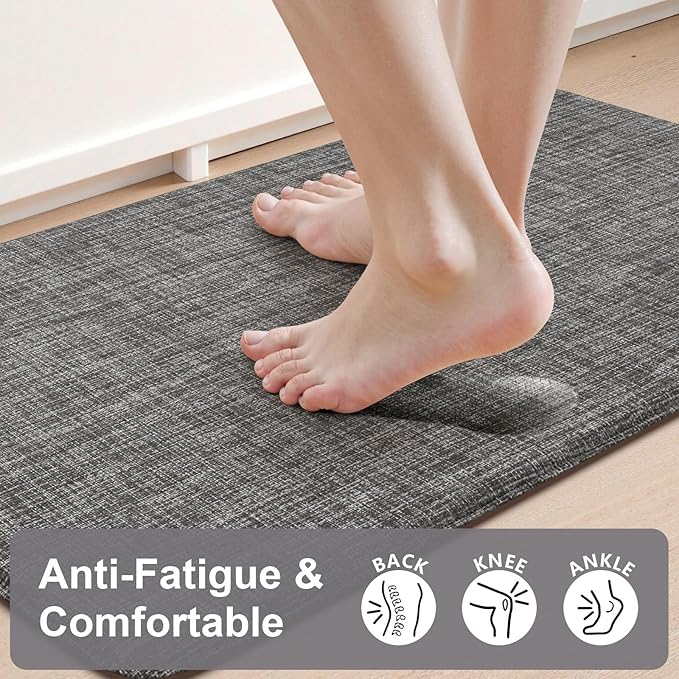 Collive Kitchen Mats for Floor 2PCS, Cushioned Anti Fatigue Mat Waterproof Kitchens Sink Rug Non Slip, Modern Comfort Standing Mat for Desk, Bar, Home Decor, 17"x47"+17"x29", Dark Grey