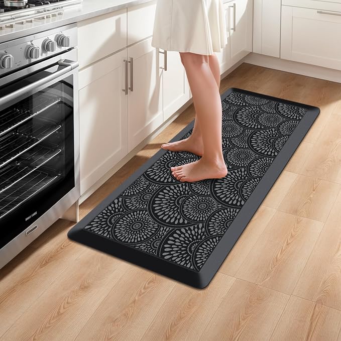 Mattitude 4/5 Inch Kitchen Mat, 17.3x39in Heavy Duty Ergonomic Comfort Foam Standing Desk Mat, Waterproof Non-Slip Standing Mats and Rugs for Kitchen, Office, Black