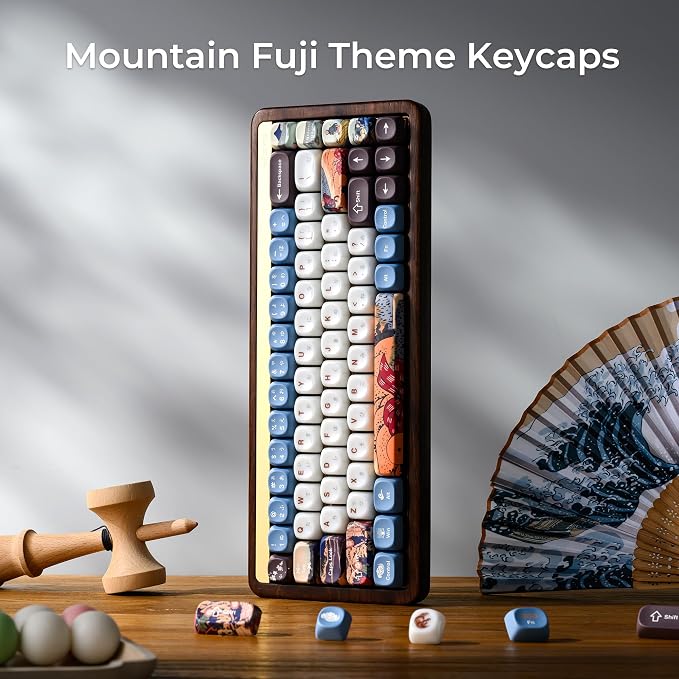 OHY XVX MOA Profile Keycaps Set, Japanese Mount FujiTheme 132 - Key White & Blue Custom Keycaps with PBT + Frosted Translucent PC Material for ANSI Layout Mechanical Keyboards- - Musashi Senju