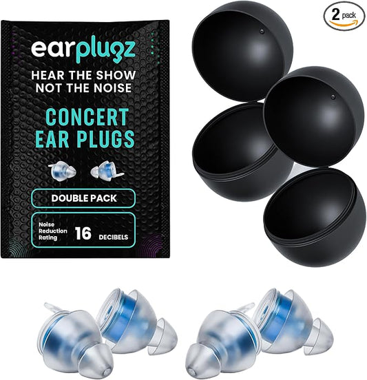 Plugz Lightweight Blue Concert Ear Plugs - Invisible, Easy to Wear Best Earplugs for Concerts, Loud Music, All-Day Comfort Ear Plugs for Noise Reduction Up to 23dB, Two Pairs in Sleek Portable Case