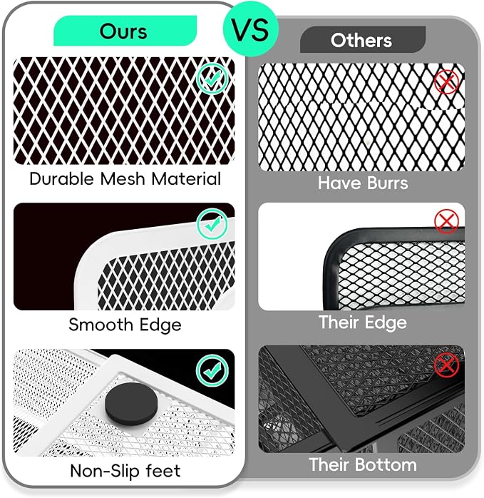 Mesh Pen Organizer for Desk, 13 Compartments with Drawer, White | Metal mesh pencil holder and desk organizer with tilted slots for easy access to stationery at home, school or office