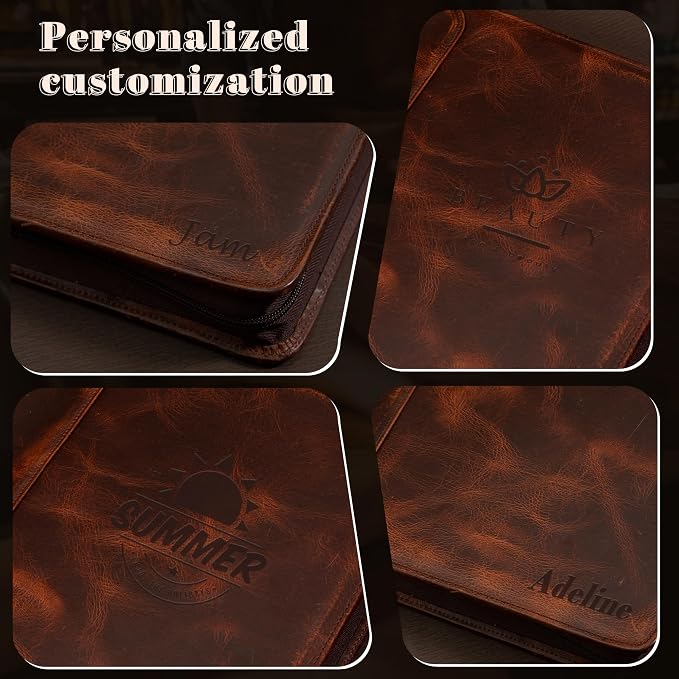 Personalized Genunie Leather Portfolio Binder, Customized Leather Portfolio for Men,Business Portfolio Organizer for A4 Size Notepad, Customized Gift