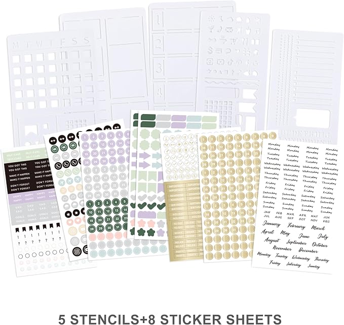 &And Per Se Dotted Journal Kit, A5 Hardcover Dot Grid Journal Notebook Set for Beginners with Journaling Supplies Stencils, Stickers, Washi Tapes & Colored Pens Accessories (Light Apricot)
